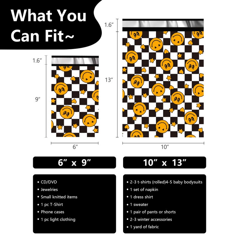 Vapulcio Poly Mailers 6x9 Inch 100 Pcs - Smiles Checkerboard Printed Shipping Bags, 2.4mil Thickness, Waterproof and Tear Resistant Mailing Envelopes, Self-Sealing Packaging Bags for Small Business - Image 2